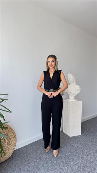 Kolsuz Apoletli Siyah Tulum