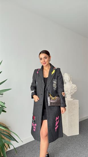 Naso Nakış Detaylı Kaşe Kaban