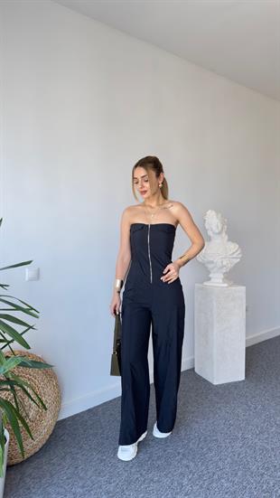 Straplez Paraşüt Siyah Tulum