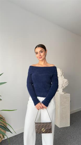 Lacivert Querina Madonna Yaka Triko Kazak