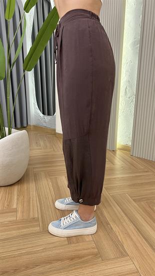 Kahve Resal Paraşüt Detaylı Arkası Lastikli Tensel Pantolon