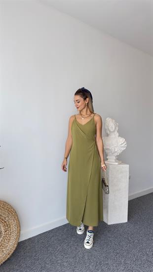 Orj Model Kapak Detaylı Yeşil Askılı Tulum