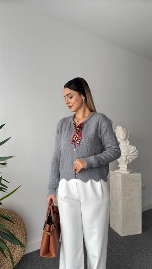 Aldo Yaka Leopar Fular Detaylı Gri Hırka