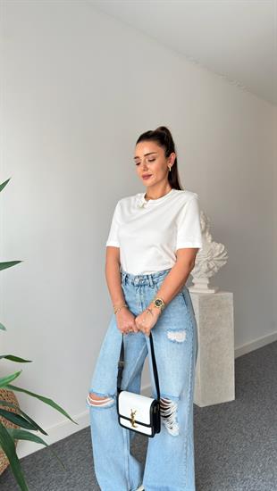 Beyaz Falmo Bisiklet Yaka Massi Tshirt