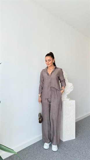 Kahve Ripon Massi Gömlek Pantolon Takım