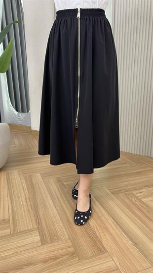 Siyah Quqa Fermuarlı Muadil Etek