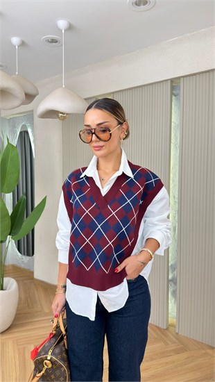 Bordo Triko Detaylı Tws Model Gömlek