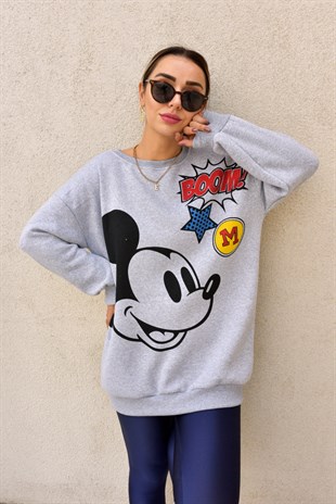 Mickey Baskı Şardonlu Gri Sweat