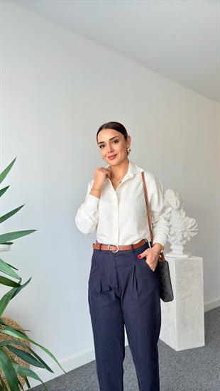 Siyah Çizgili Massi Tensel Gömlek