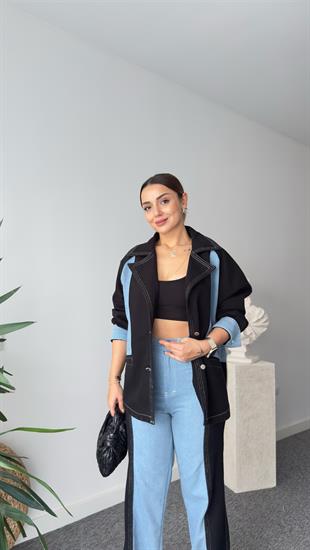 Denim Gabardin Garnili Ceket Pantolon Takım