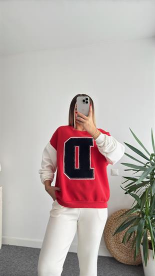 Kırmızı Rimen D Nakışlı Sweatshirt
