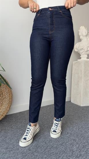 Lacivert Zra Paçası Kesik Boyfit Jean