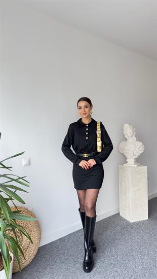 Siyah Gold Düğmeli Triko Takım