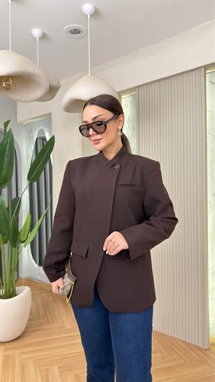 Kahve İwani Tek Düğme Blazer Ceket