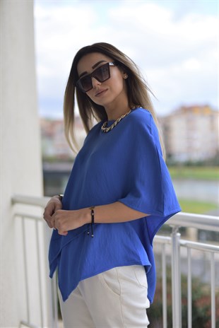 Saks Mavi Asimetrik Kesim Bluz