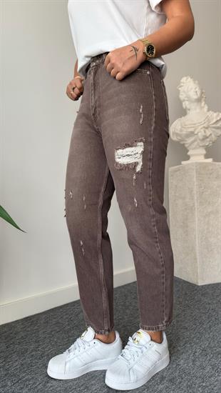 Mothi Yırtık Detaylı Kahve Jean