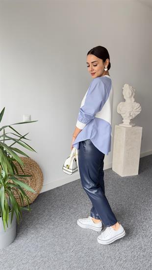 Yan Gömlek Parçalı Beyaz Modal Sweat