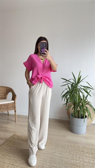 Önü Bağlamalı Pembe Bluz