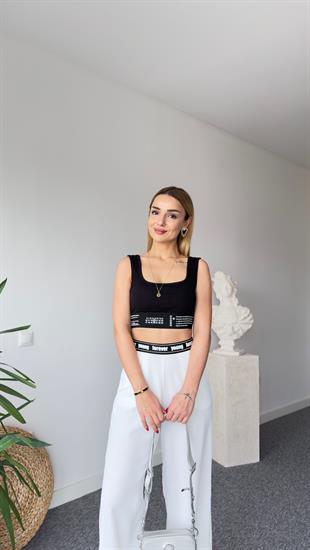 Yazı Detay Destekli Siyah Atlet