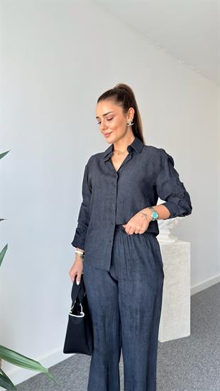 Siyah Ripon Massi Gömlek Pantolon Takım