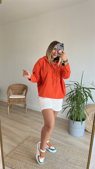 Poplin Turuncu Kapüşonlu Sweatshirt