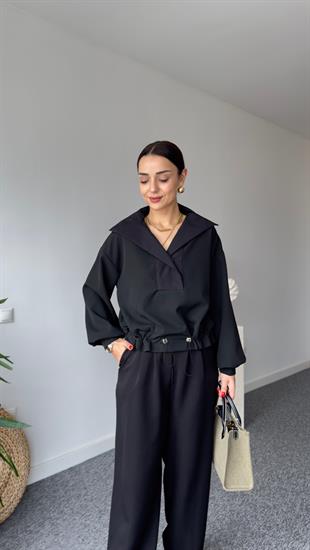Marka Model Gömlek Yaka Siyah Sweat