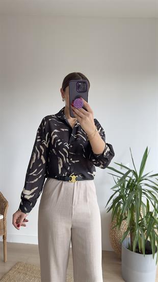 Fiona Desenli Siyah Vual Gömlek