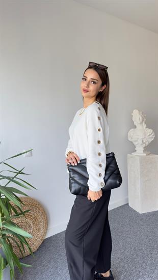 Orj Model Kollar Kuş Gözü Detay Beyaz Sweat 