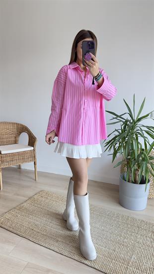 Shive Çizgili Pembe Gömlek