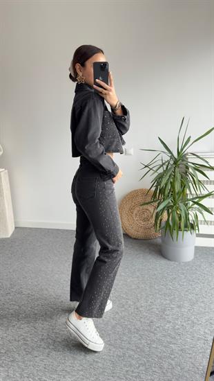 Zra Model Taşlı Antrasit Jean Takım