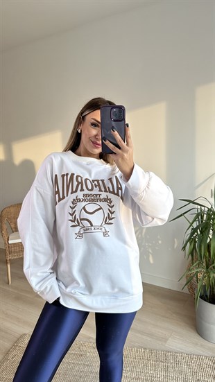California Baskı Şardonlu Beyaz Sweat