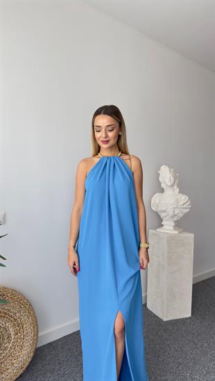 Kolyeli Orj Model Mavi Elbise 
