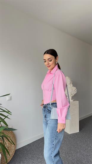 Korse Efektli Orj Model Pembe Gömlek