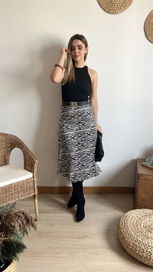 Zebra Desenli Saten Etek