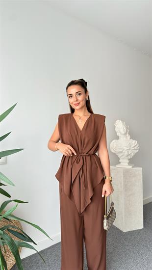 Kahve Jovo Asimetrik Kesim Vatkalı Takım