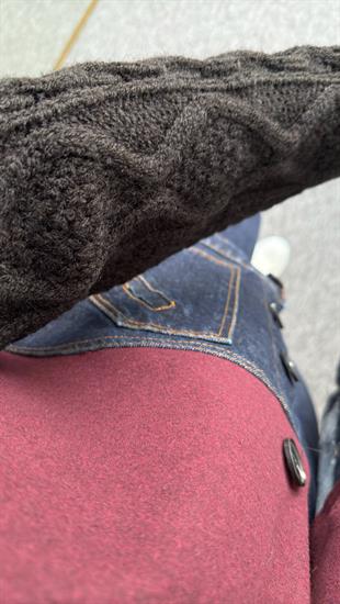 İthal Kollar Triko Detaylı İşlemeli Bordo Blazer Ceket