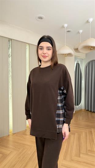 Kahve Lapel Ekose Garnili Selanik Takım