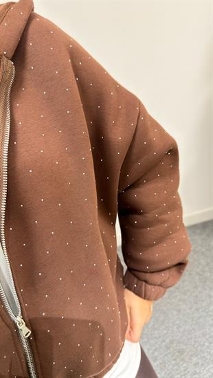 Kahve Nillo Taş Detaylı Şardonlu Sweatshirt