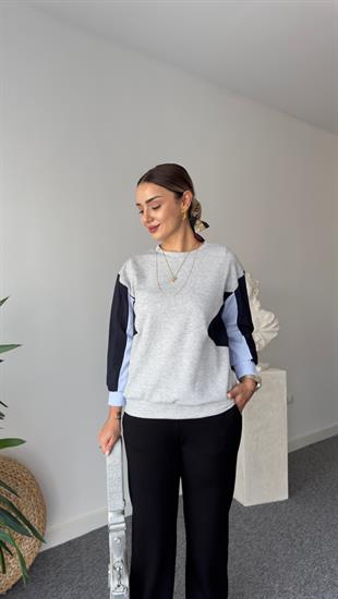 Gri Edwin Kolları Paraşüt Detaylı Modal Sweat