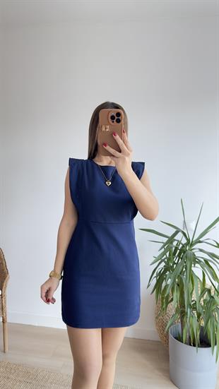 Sırt Fermuarlı Lacivert Gabardin Elbise 