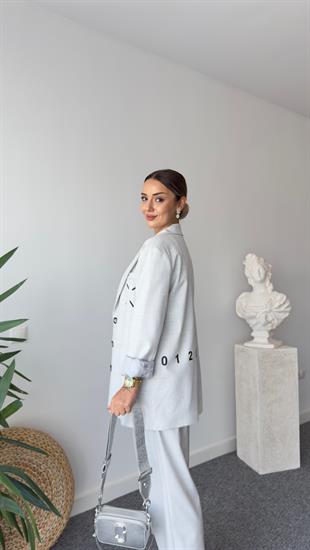 Aisha Baskı Detay Gri Blazer Ceket