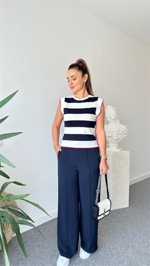 Çizgili Çift Renk Triko Atlet