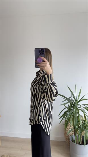 Kasira Zebra Desen Keten Gömlek