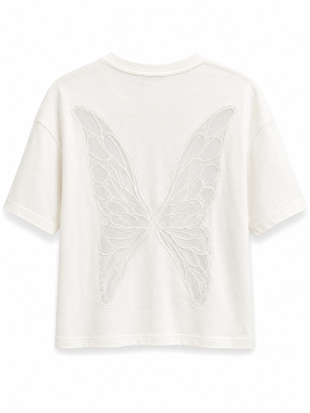 Beyaz Sırt Kelebek Detaylı Basic Tshirt