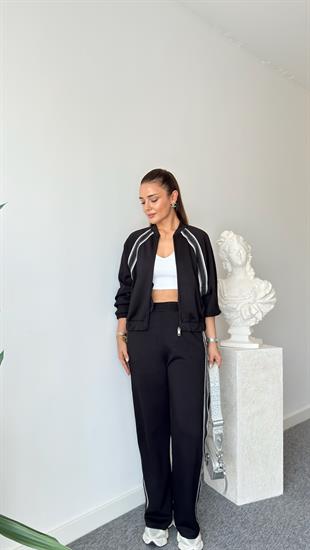 Siyah Oys Model Şerit Detaylı Modal Takım