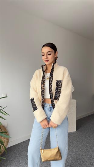 Leopar Detaylı Astarlı Teddy Ceket