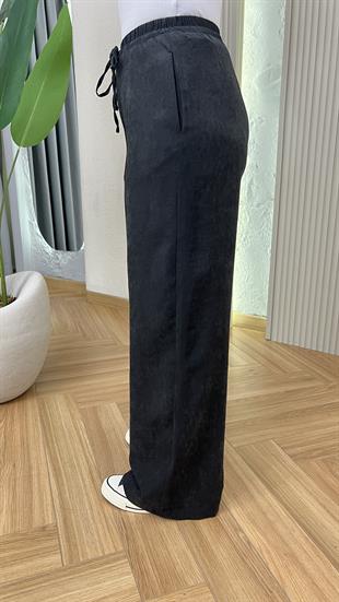 Siyah Mois Dokulu Bol Paça Pantolon