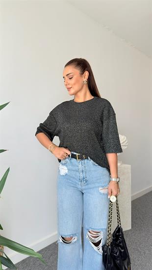 Siyah Simli Orijinal Merserize Bluz