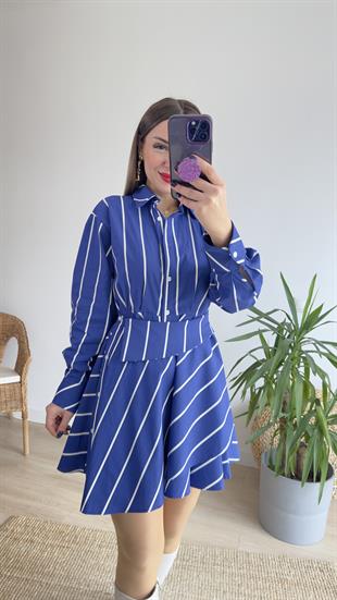 Tasarım Çizgili Poplin Elbise 