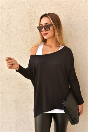 Beyaz Atlet Detaylı Çiftli Bluz